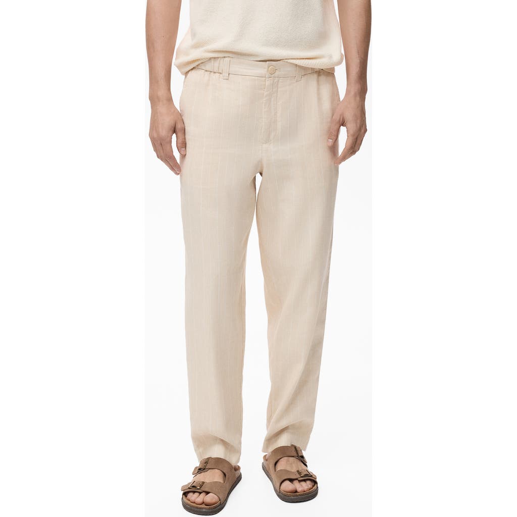 Mango Pinstripe Cotton & Linen Blend Pants In Neutral