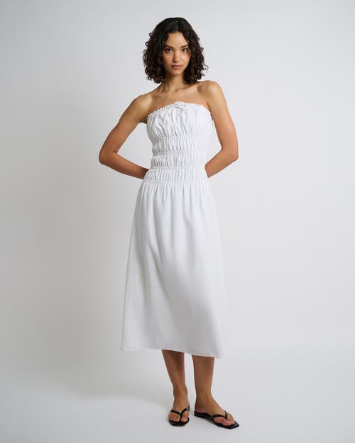 Shop Onia Air Linen Smocked Maxi Dress In White