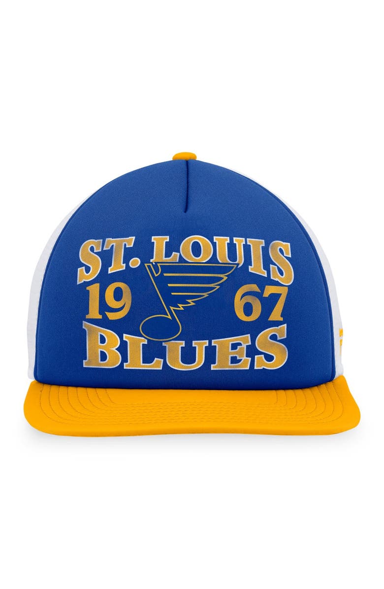 FANATICS Men's Fanatics Branded Blue/Gold St. Louis Blues Heritage Vintage Foam Front Trucker Snapback Hat, Alternate, color, Blue