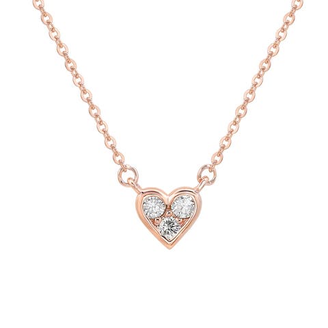 14K Gold 0.18cttw Three-Stone Diamond Heart Necklace
