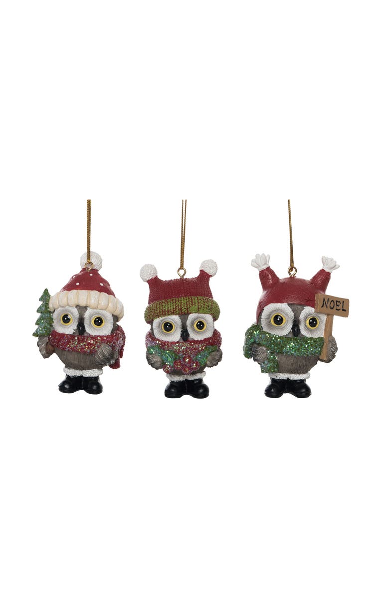 Transpac Resin Sweet Holiday Owl Ornament Set of Three Christmas Decor, Main, color,