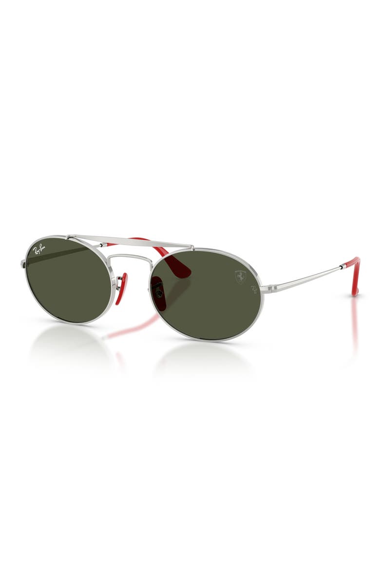 54mm Ferrari Oval Sunglasses, Alternate, color, SILVER / GREEN