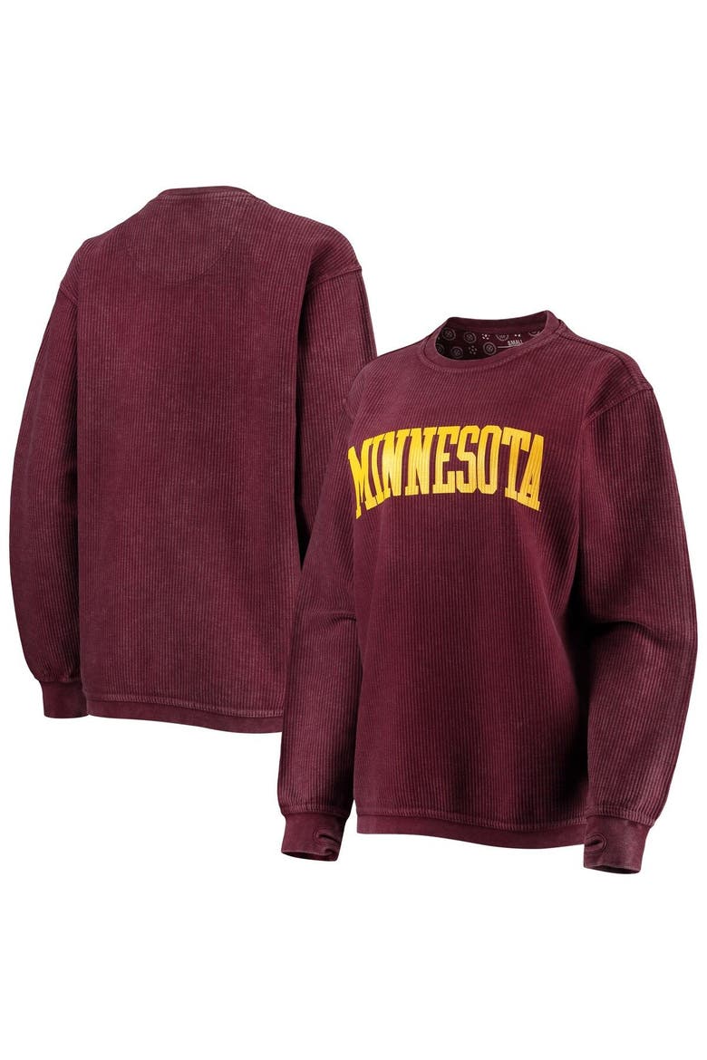 Women's Pressbox Maroon Minnesota Golden Gophers Comfy Cord Vintage Wash Basic Arch Pullover Sweatshirt, Alternate, color, Maroon