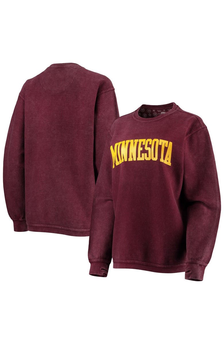 PRESSBOX Women's Pressbox Maroon Minnesota Golden Gophers Comfy Cord Vintage Wash Basic Arch Pullover Sweatshirt, Alternate, color, Maroon
