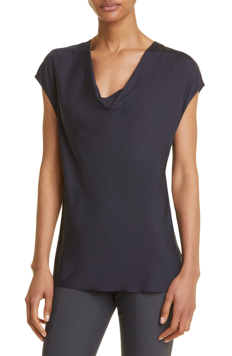 Vince Cowl Neck Cap Sleeve Silk Blend Blouse, Alternate, color, Coastal