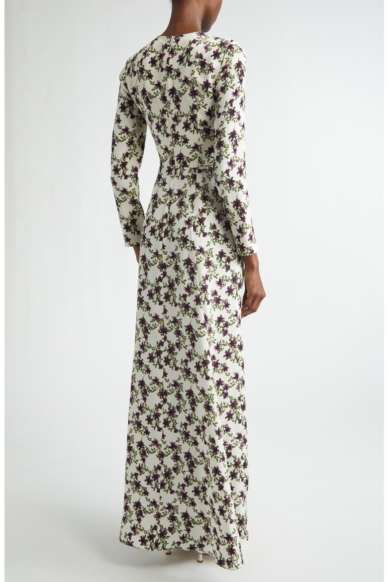 Silverio Floral Long Sleeve Silk Crêpe de Chine Maxi Dress, Alternate, color, LILLIES PURPLE/ OLIVE ON IVORY