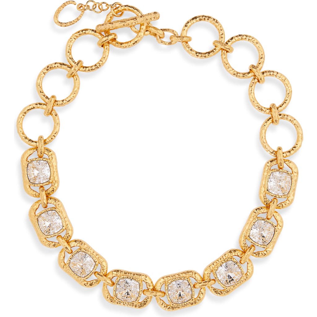 Oscar De La Renta Rectangle Crysal Chain Necklace In Gold