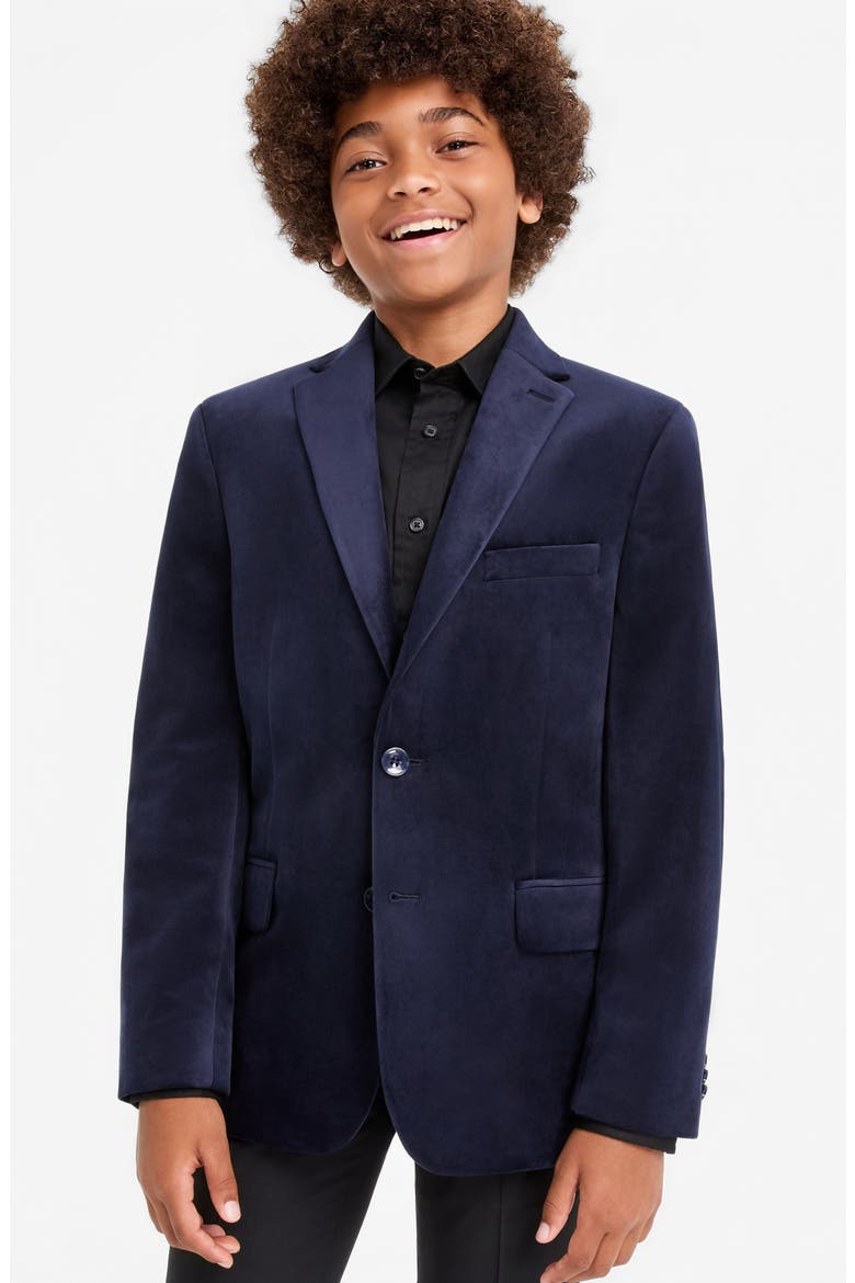 Kids' Velvet Blazer, Alternate, color, NAVY