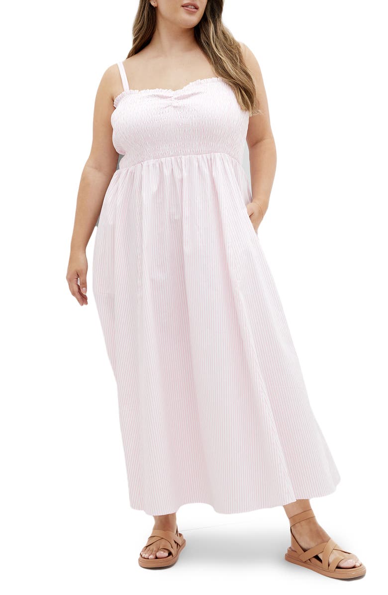 City Chic Vacation Stripe Sleeveless Maxi Dress, Main, color, Pink Stripe