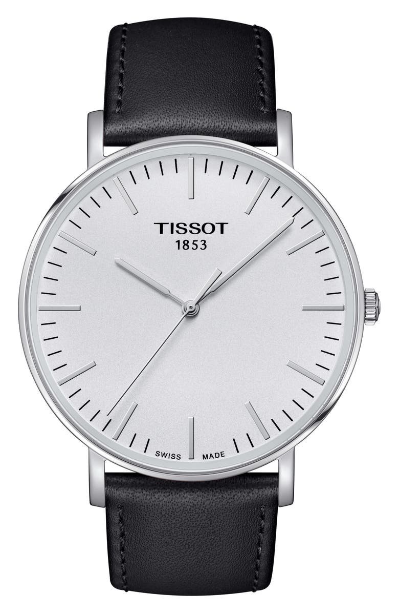Tissot Everytime Leather Strap Watch, 42mm, Main, color, 