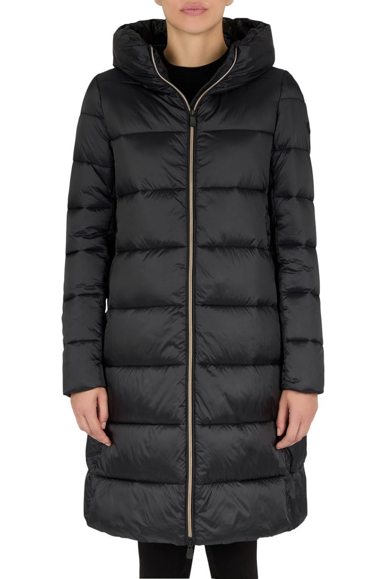 Water Repellent Puffer Jacket with Removable Hood, Main, color, BLACK