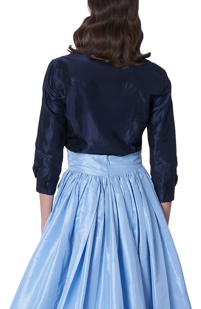 Carolina Herrera Three Quarter Sleeve Silk Button-Up Shirt, Alternate, color, Midnight