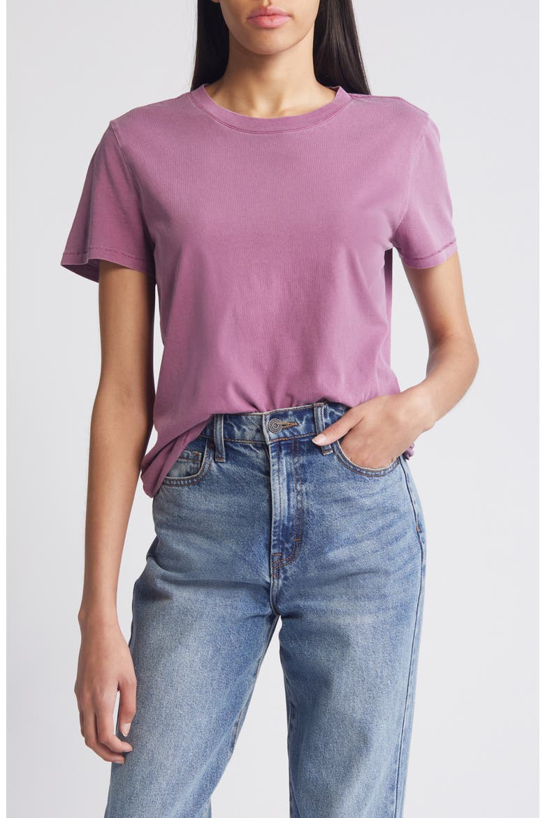 Relaxed Crewneck Cotton T-Shirt, Main, color, PURPLE ARGYLE
