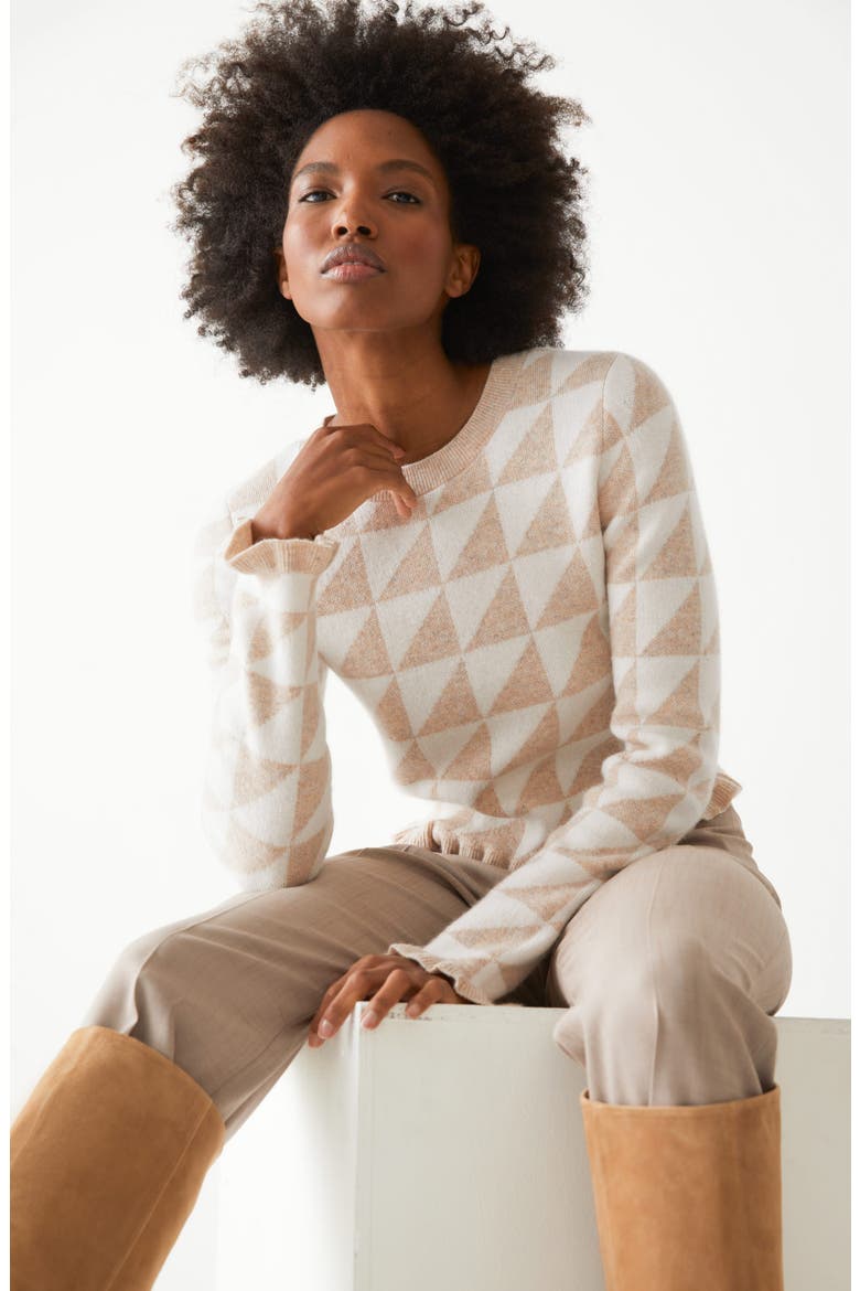Fitted Jacquard Sweater, Alternate, color, WHITE/ BEIGE JAQUARD