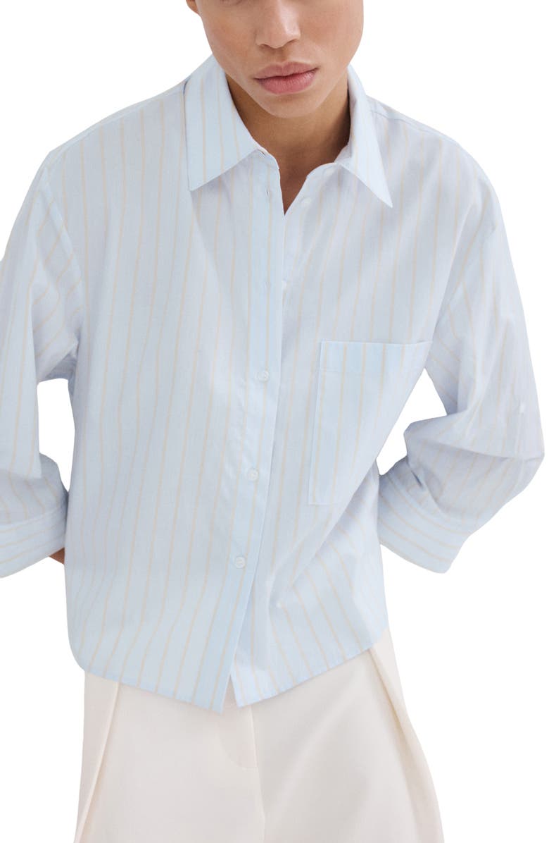 MANGO Stripe Cotton Button-Up Shirt, Main, color, Sky Blue
