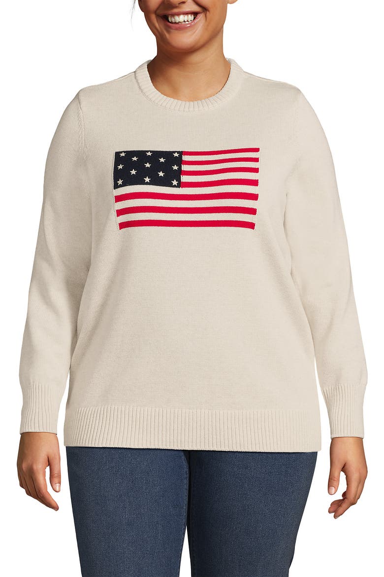 Plus Size Drifter Crew Neck Jersey Pull Over Sweater, Main, color, Oatmeal Heather Flag