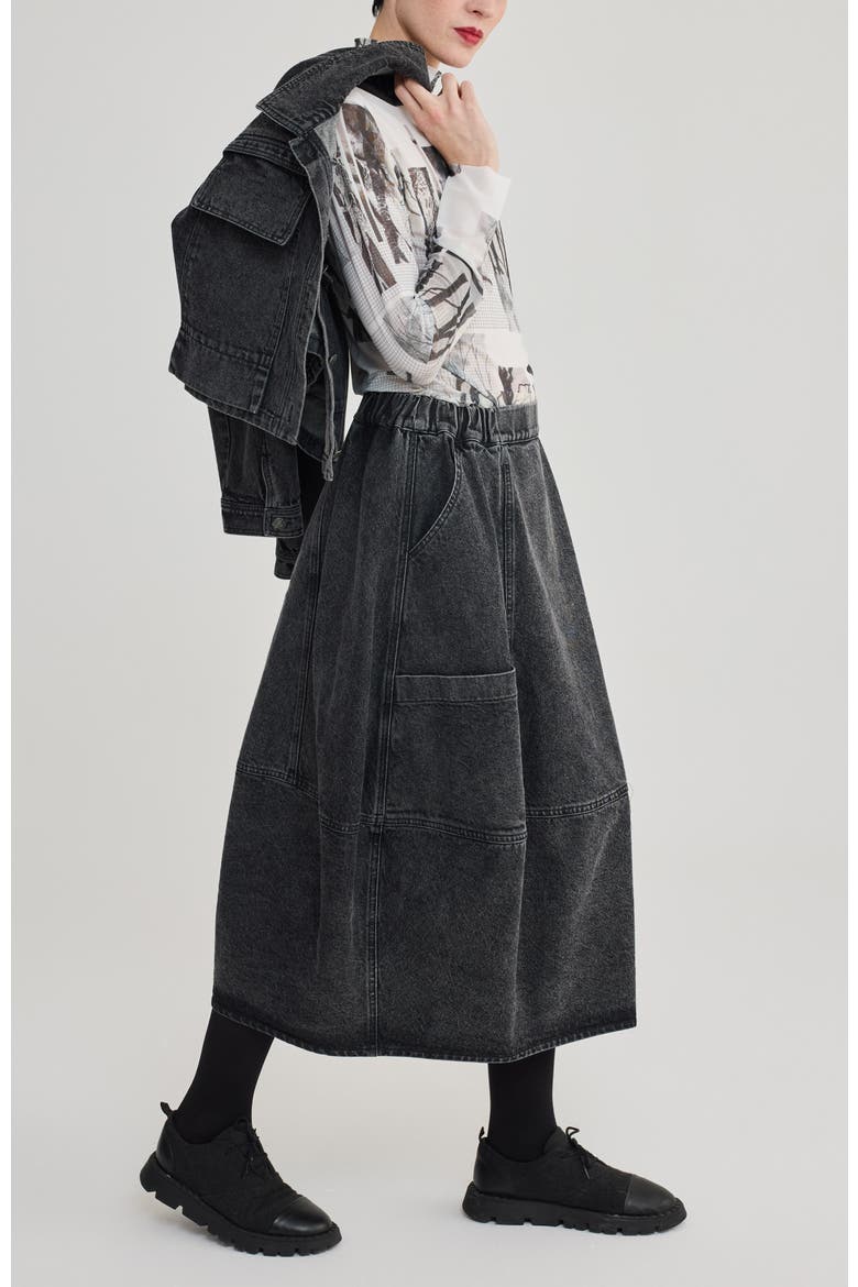 Noa Balloon Denim Skirt, Alternate, color, Black