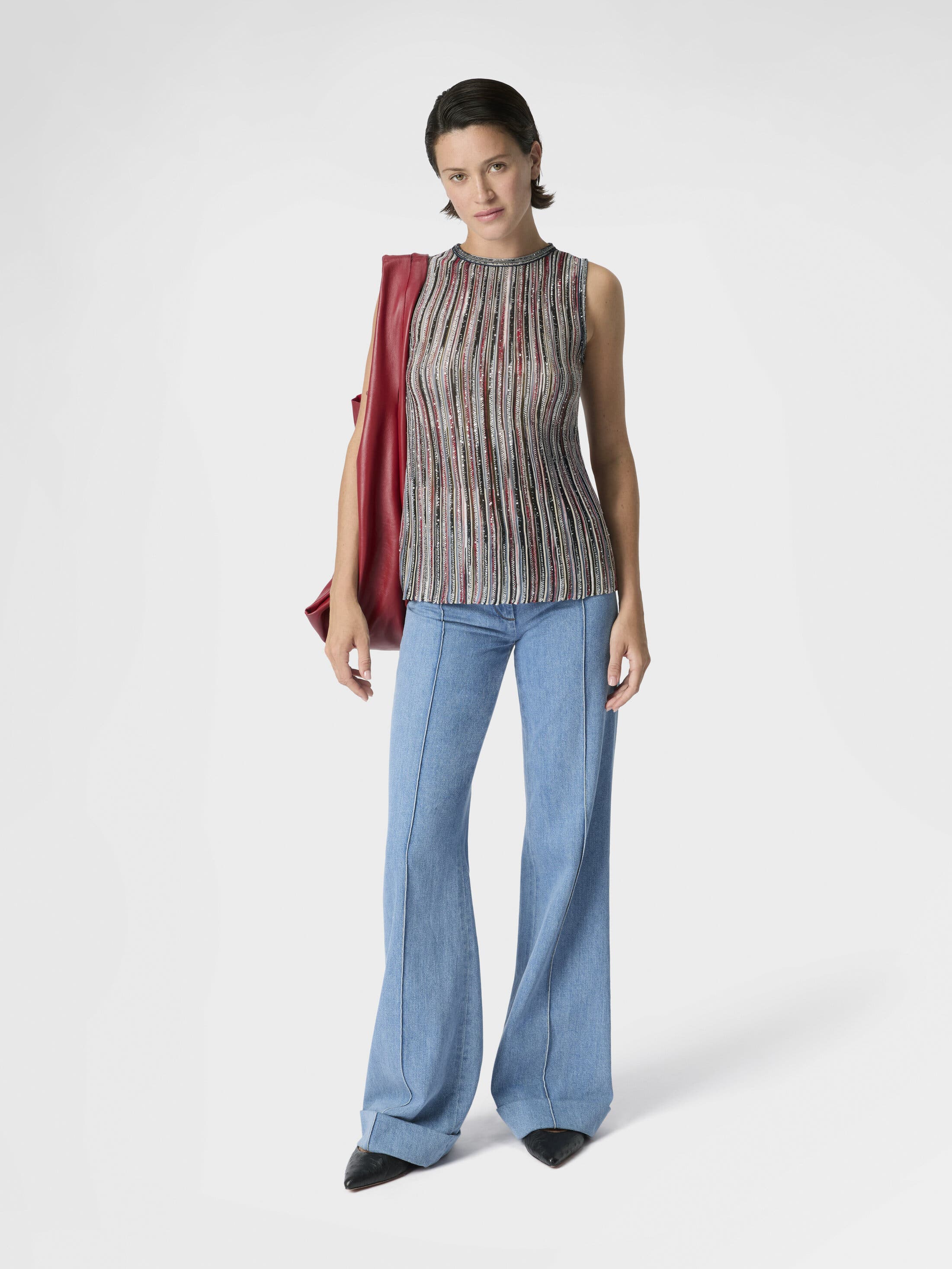 Sleeveless Top In Ribbed Viscose Blend With Sequins - image 2