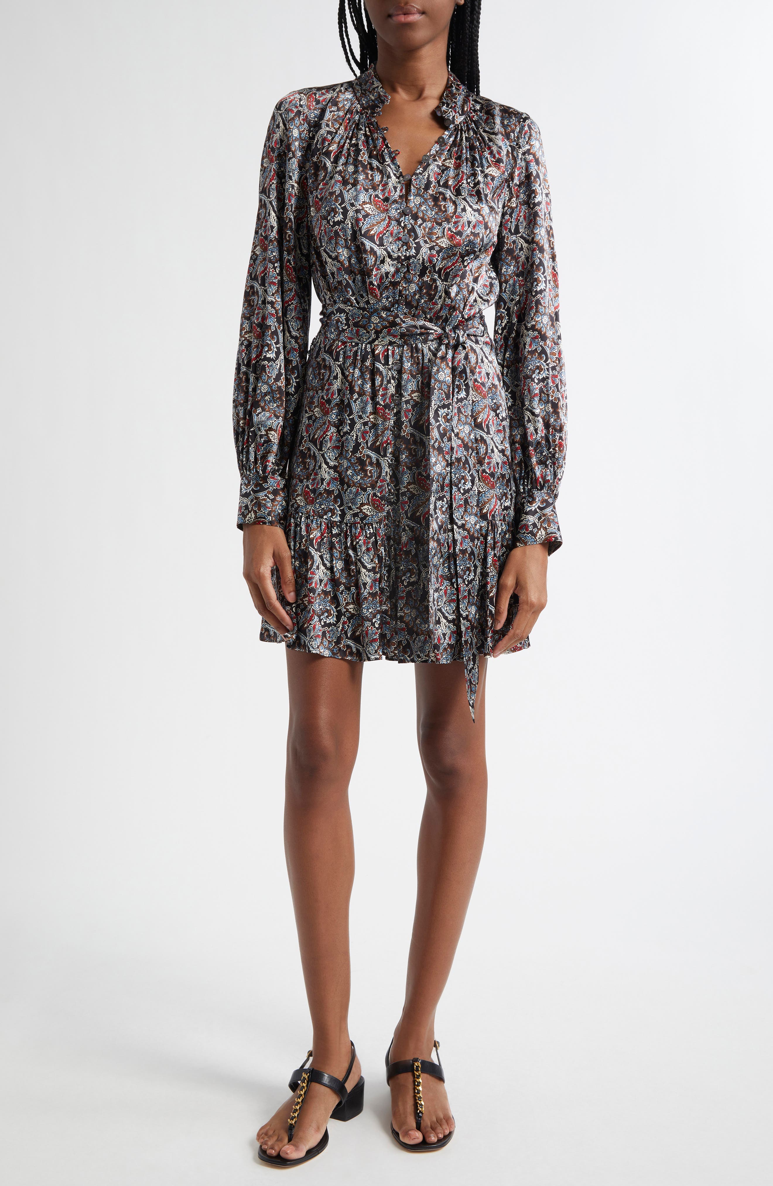 Veronica Beard Zoella Paisley Long Sleeve Silk Blend Minidress