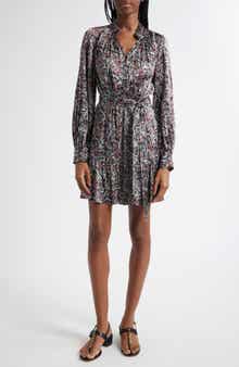 Veronica Beard Zoella Paisley Long Sleeve Silk Blend Minidress