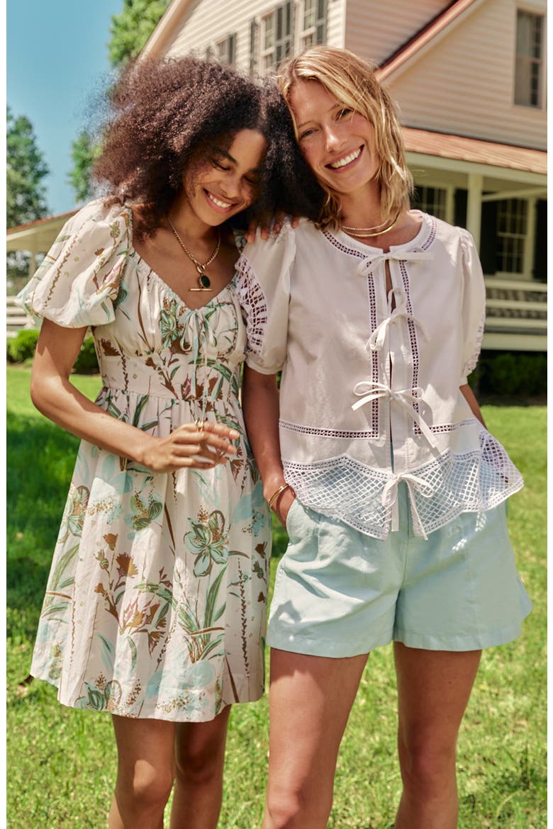 Floral Puff Sleeve Cotton & Silk Minidress, Alternate, color, WILD FLORAL - STONE