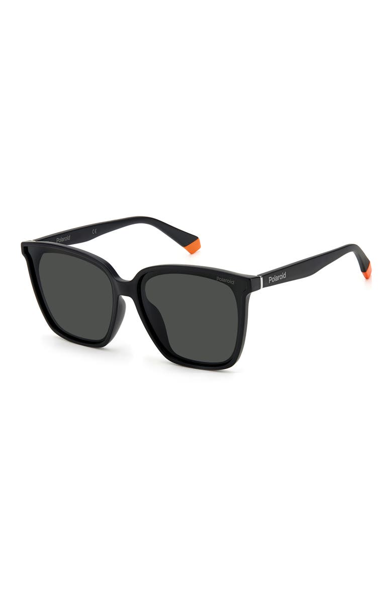 64mm Polarized Square Sunglasses, Alternate, color, MATTE BLACK / GRAY POLAR