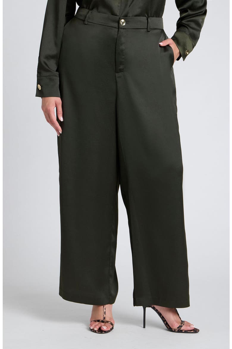Wide Leg Satin Pants, Main, color, FOREST GREEN