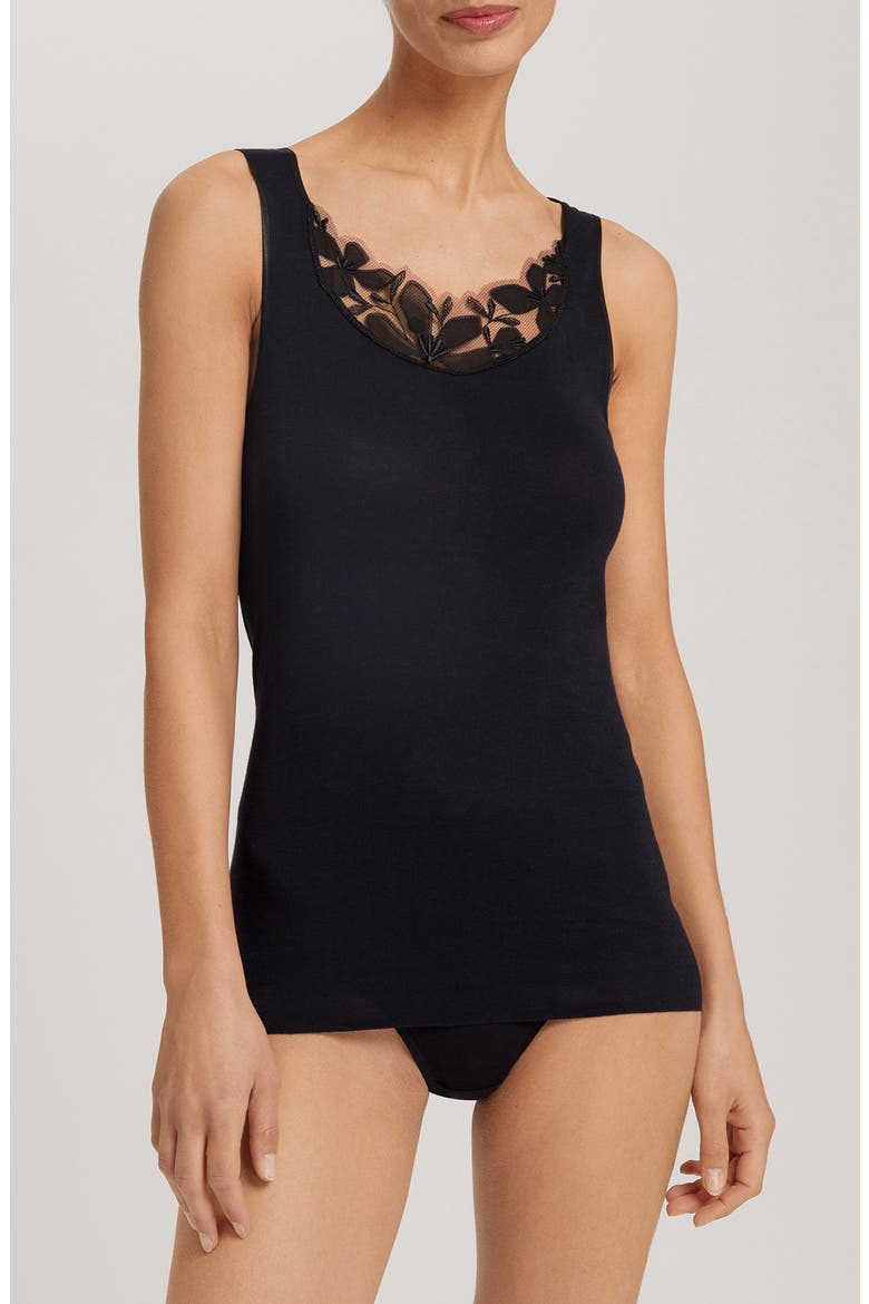 Kalea Embroidered Trim Cotton Tank Top, Main, color, BLACK