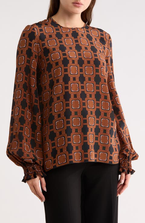 Smocked Cuff Silk Blouse