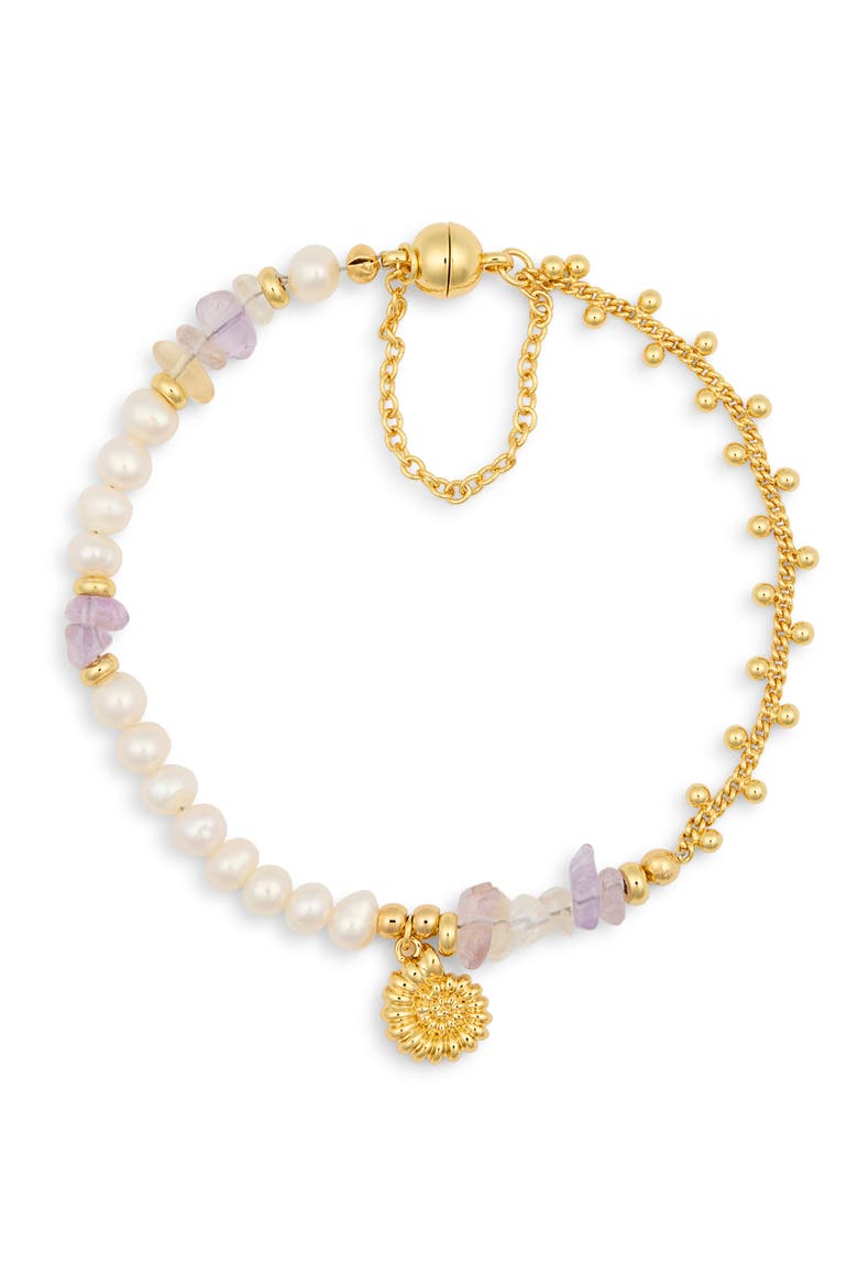 Leona Faux Pearl & Amethyst Bracelet, Main, color, GOLD