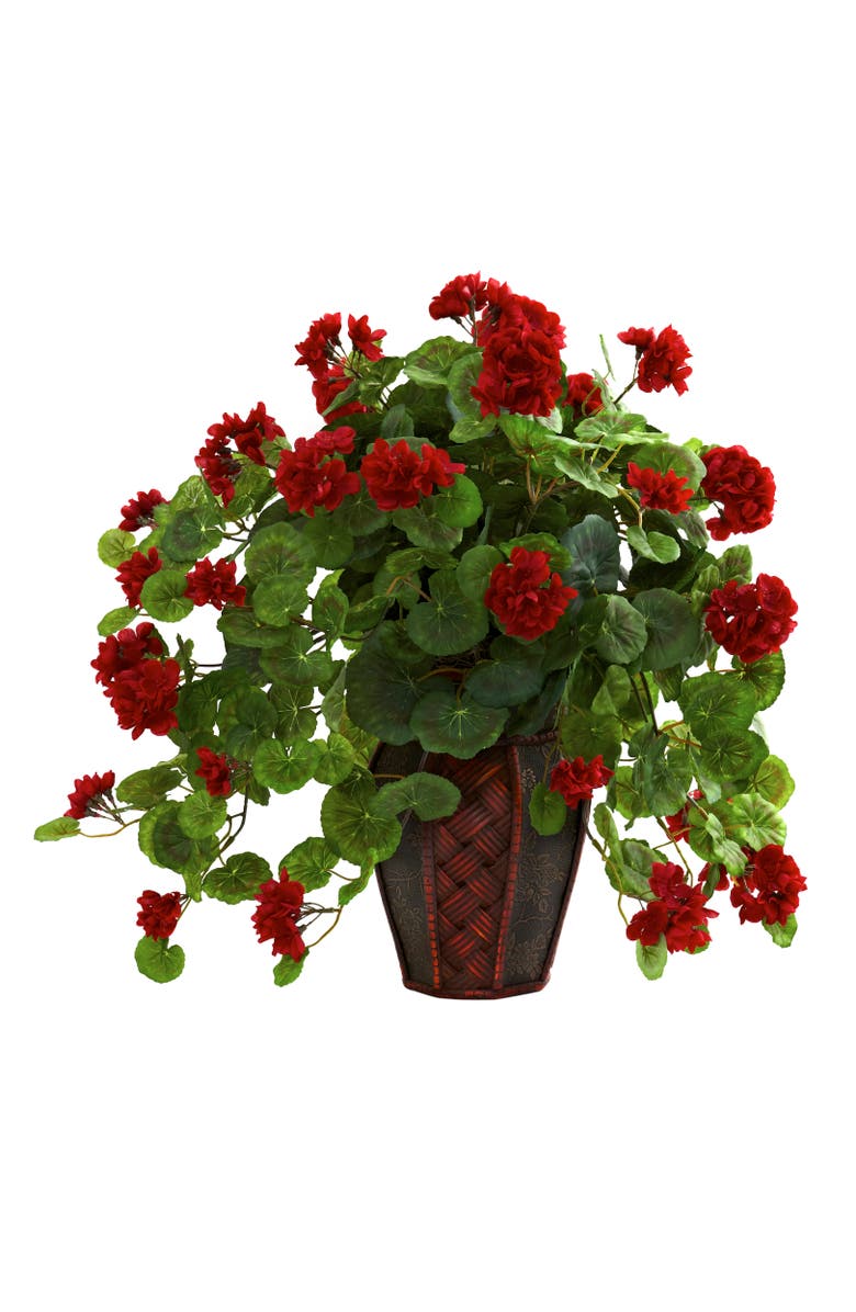 NEARLY NATURAL Geranium with Decorative Planter, Main, color, Green/Red