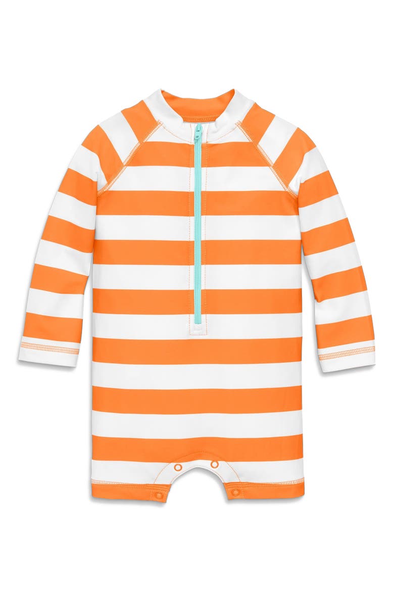 Baby One-Piece Rash Guard In Stripe, Main, color, Cantaloupe White Stripe