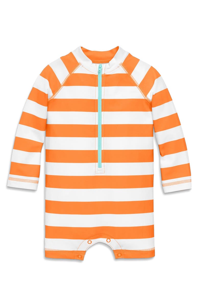 Primary Baby One-Piece Rash Guard In Stripe, Alternate, color, Cantaloupe White Stripe