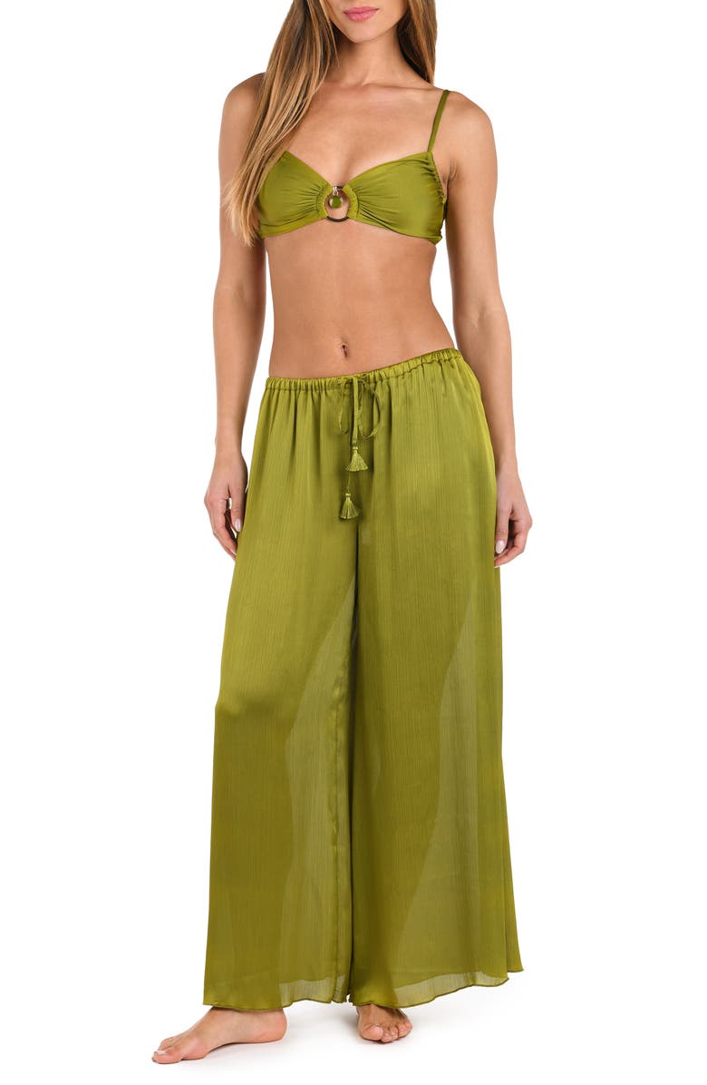 Sunshine 79 Radiance Textured Satin Cover-Up Palazzo Pants, Alternate, color, Olive