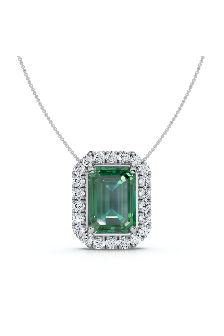 7 1/2Ct Emerald & Diamond Pendant Gold 3/4" Tall 18" Necklace, Main, color, 10k White Gold
