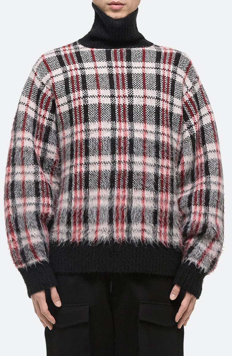 Helmut Lang Plaid Brushed Oversize Turtleneck Sweater, Main, color, Medium Black Check