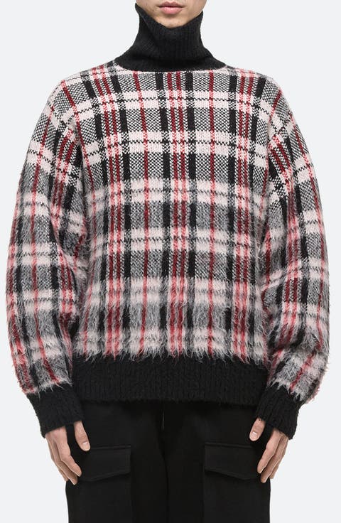 Plaid Brushed Oversize Turtleneck Sweater