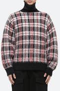 Helmut Lang Plaid Brushed Oversize Turtleneck Sweater