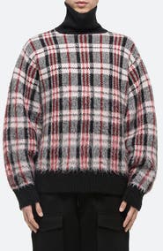 Helmut Lang Plaid Brushed Oversize Turtleneck Sweater