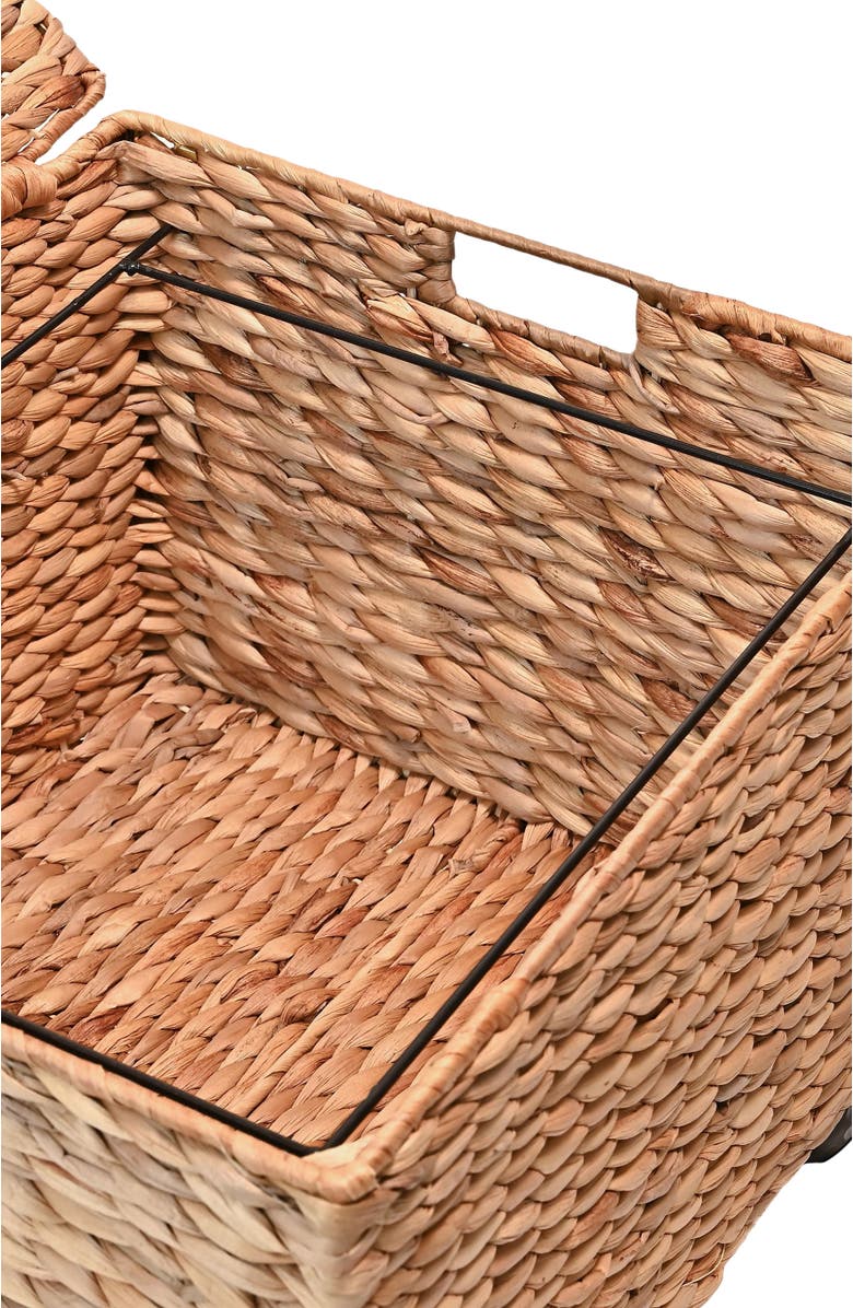 HAPPIMESS Ashton Classic Farmhouse Handwoven Hyacinth Rolling Filing Basket with Lid and 360 Degree Lockable Wheels, Alternate, color, Natural
