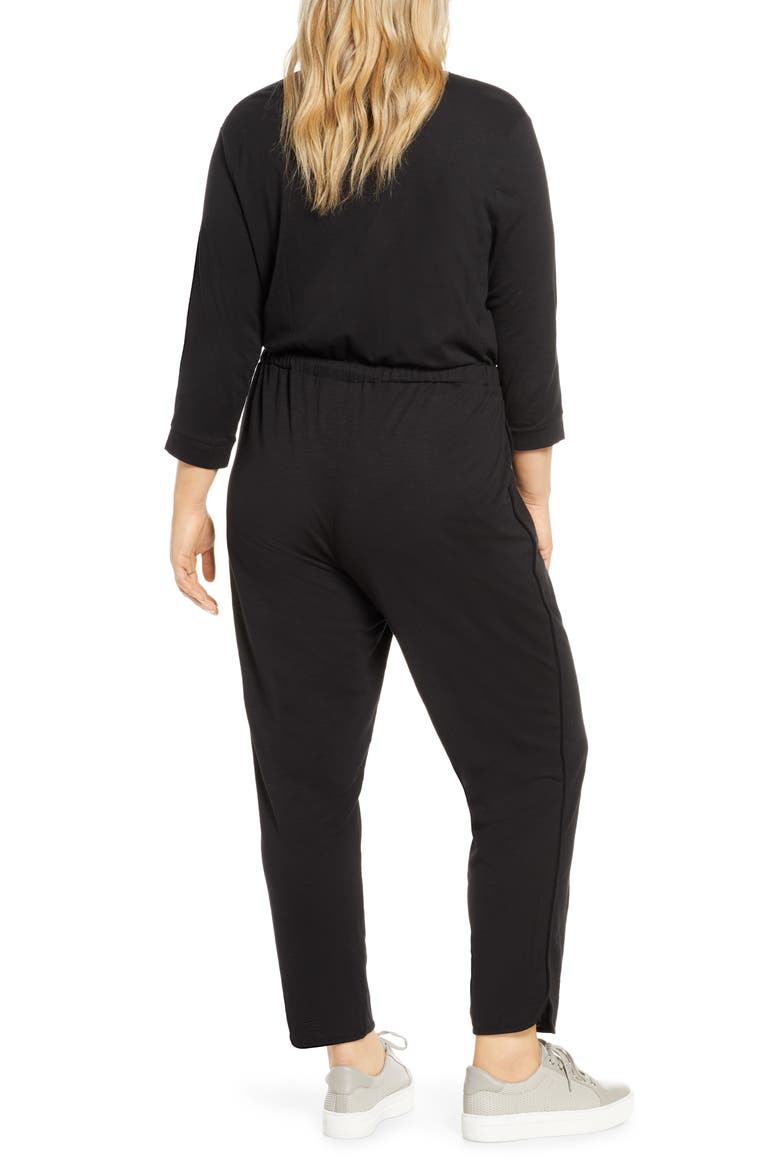 Surplice Crop Jumpsuit, Alternate, color, BLACK