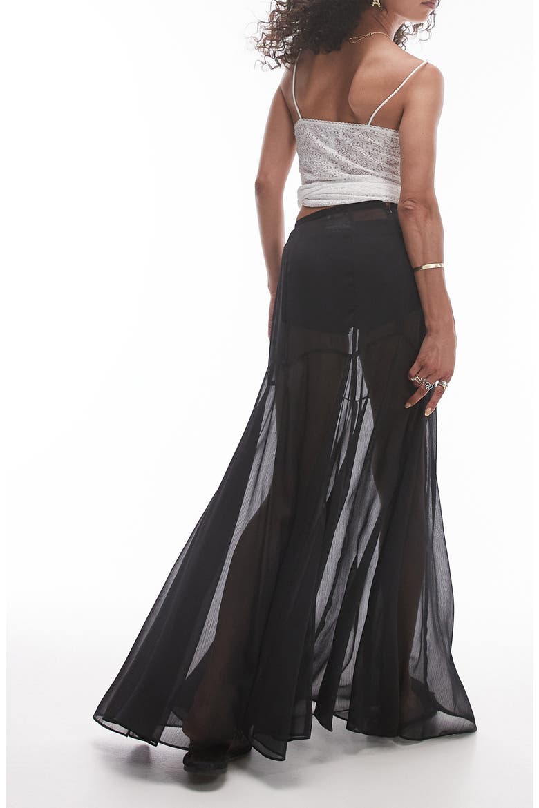 Godet Sheer Maxi Skirt, Alternate, color, BLACK