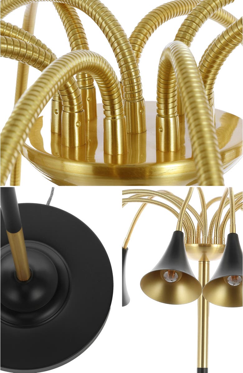 JONATHAN Y Vivian 61" 10-Light Mid-Century Modern Iron Medusa Multi Head LED Floor Lamp, Alternate, color, Brass Gold/Black