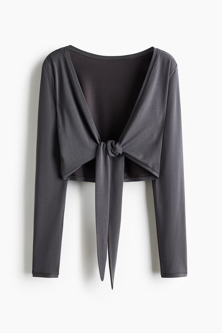 Cropped Tie-front Yoga Top With Softmove, Alternate, color, Slate gray