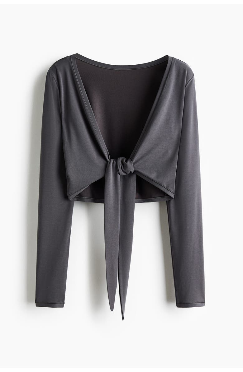 H&M Cropped Tie-front Yoga Top With Softmove, Main, color, Slate Gray