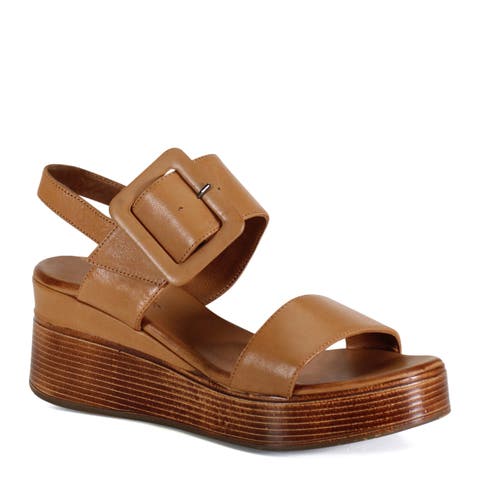 SEEN IT ALL Leather Double Strap, Slingback Wedge