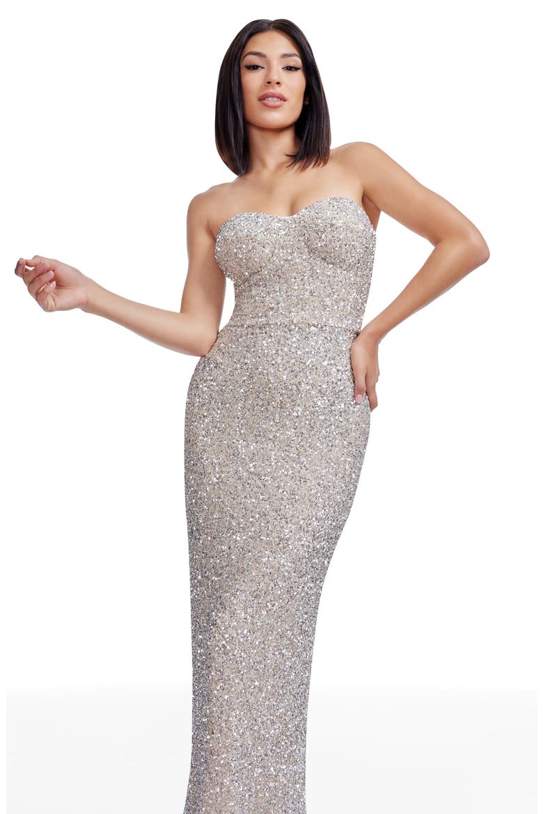 Vada Paillette Strapless Gown, Alternate, color, OPAL