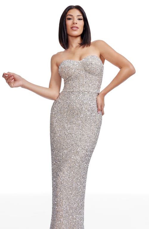 Dress The Population Vada Paillette Strapless Gown In Silver