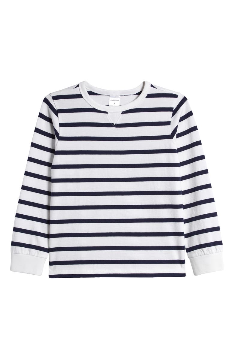 Nordstrom Kids' Stripe Long Sleeve Cotton T-Shirt, Main, color, Navy Peacoat Resort Stripe