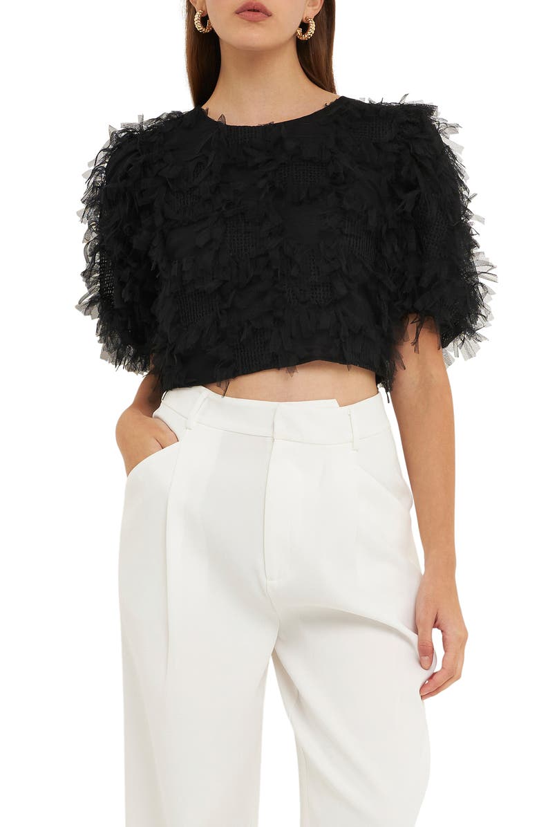 Endless Rose Gridded Tulle Crop Top, Main, color, Black